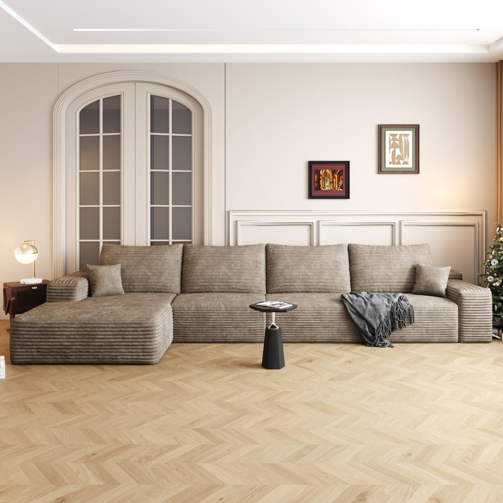 LAF/RAF 135" Corduroy Compression Foam L-Shape Sectional with Pillows