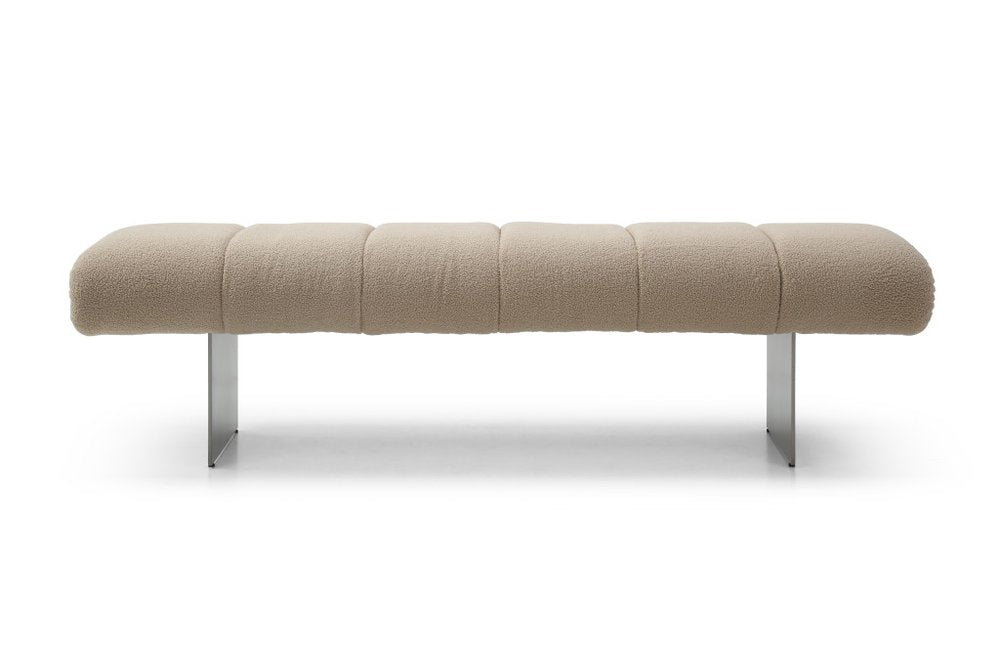 63" Beige Bouclé and Metal Tufted Oval Bench