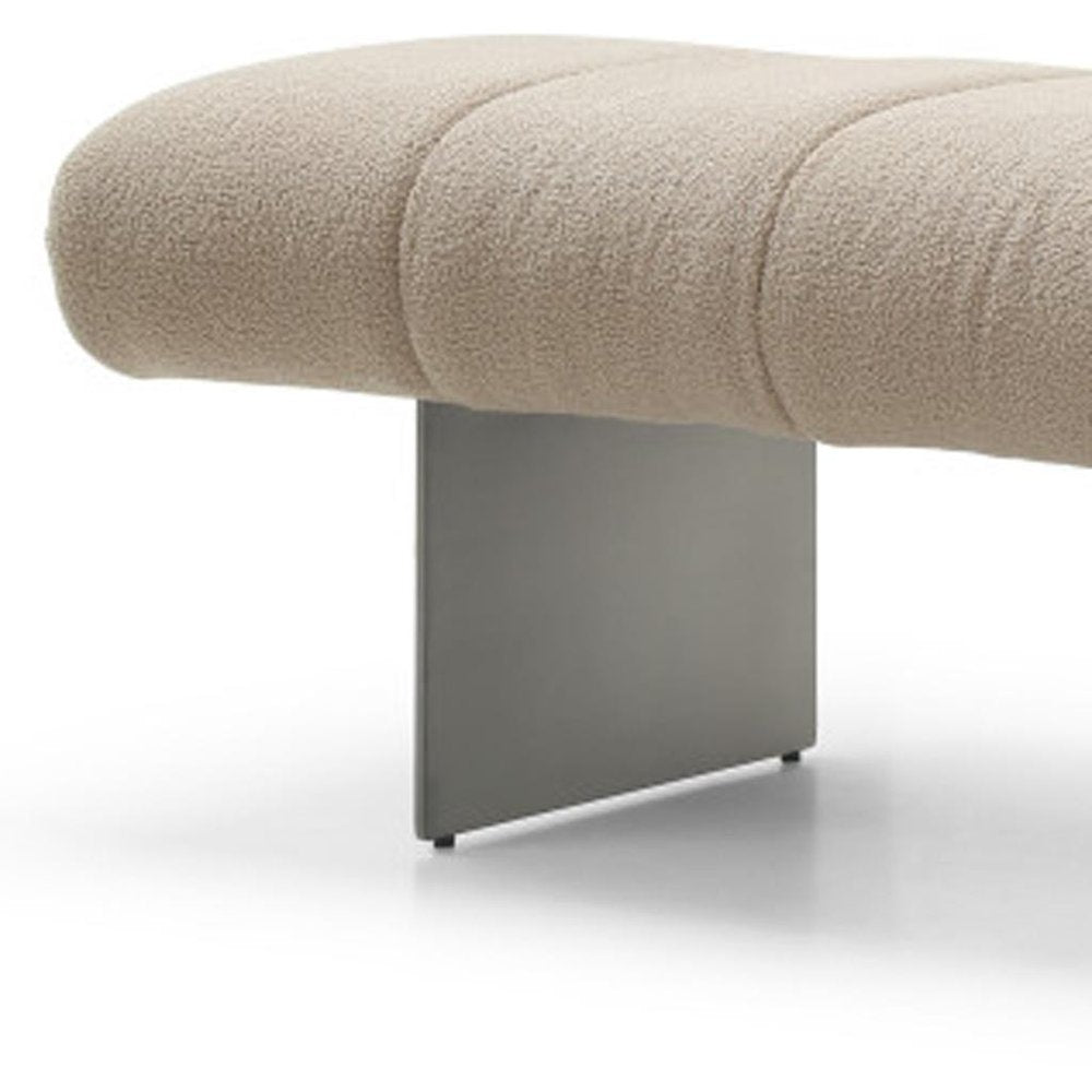 63" Beige Bouclé and Metal Tufted Oval Bench