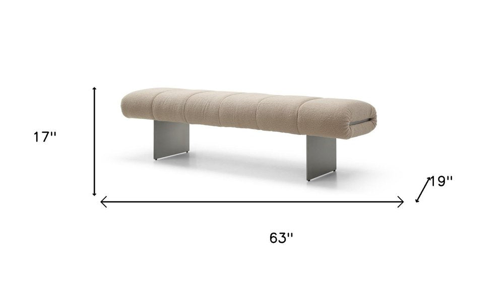 63" Beige Bouclé and Metal Tufted Oval Bench
