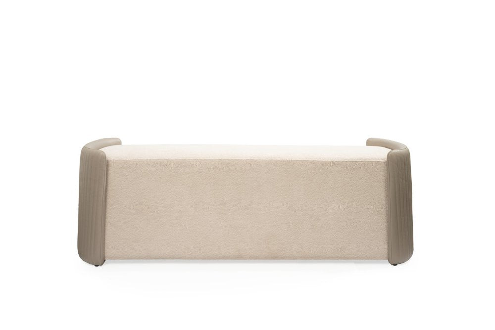 58" Taupe and Brown Bouclé Modern Bench