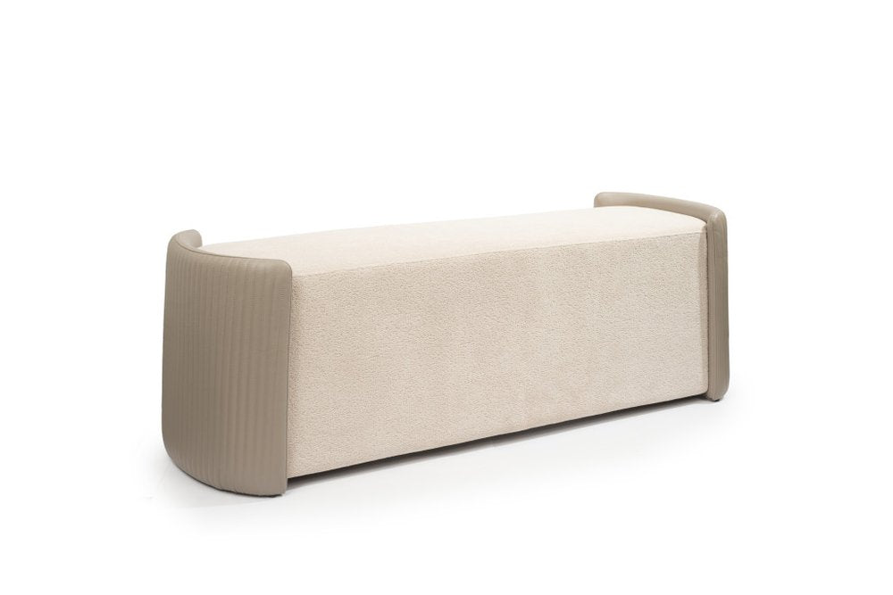 58" Taupe and Brown Bouclé Modern Bench