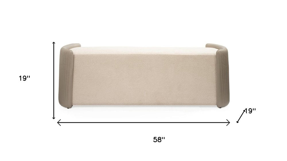 58" Taupe and Brown Bouclé Modern Bench