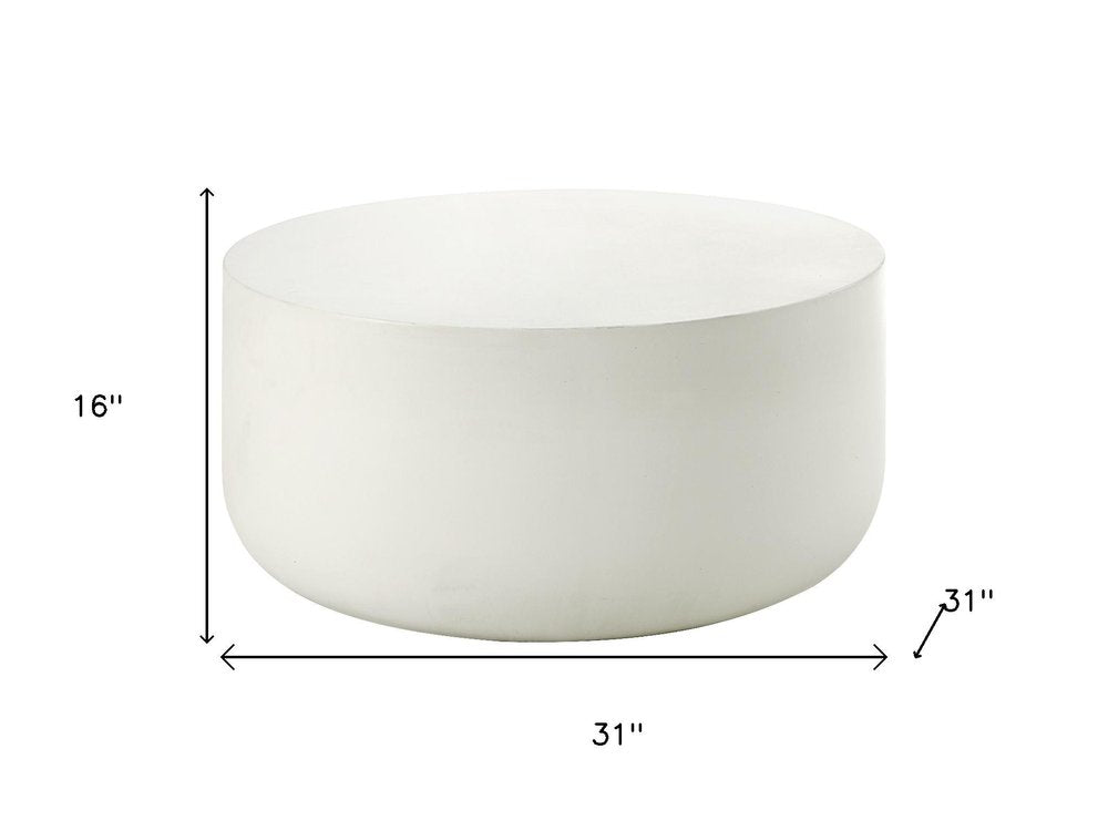 31" White Cement Round Drum Coffee Table