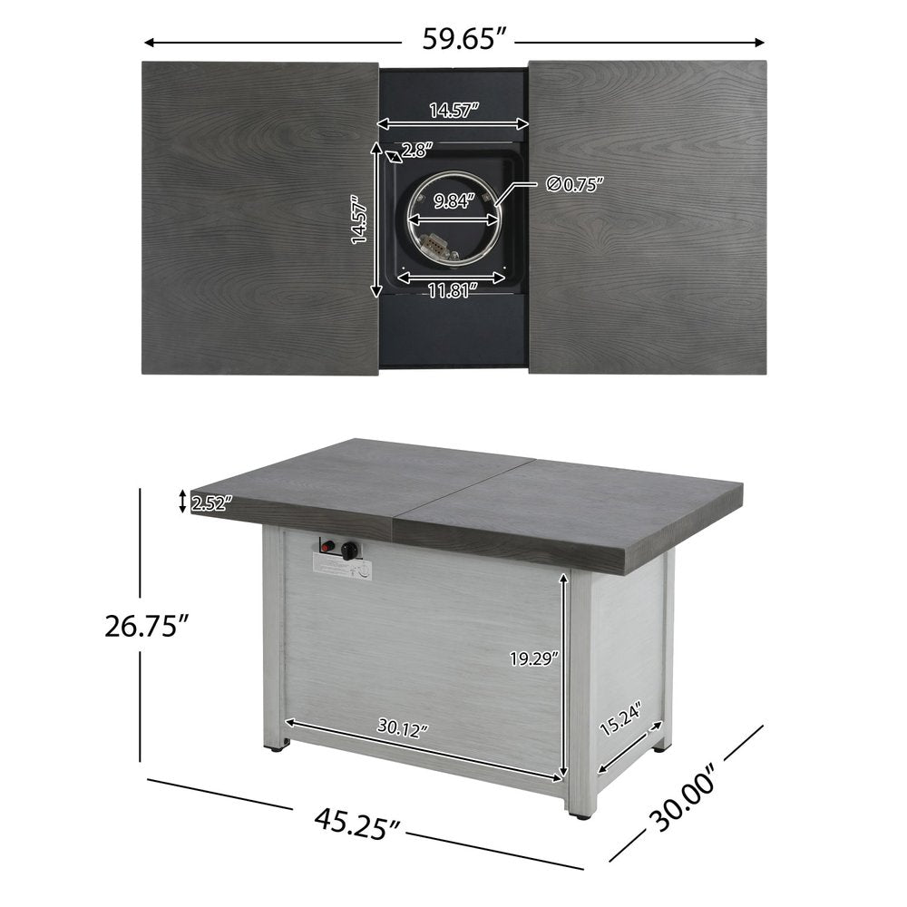 50000 BTU 60" Gray Extendable Top Propane Fire Pit