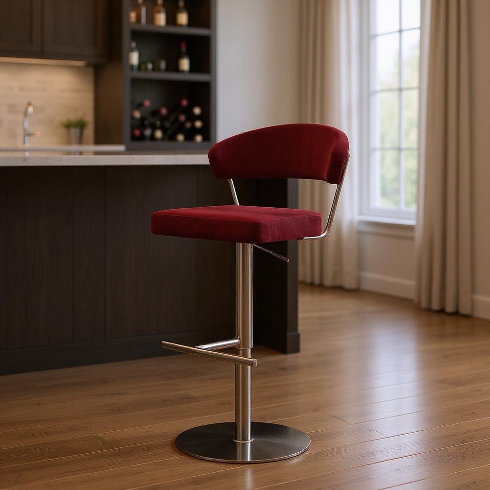20" Red and Rose Gold Velvet Half-Barrel Bar Chair