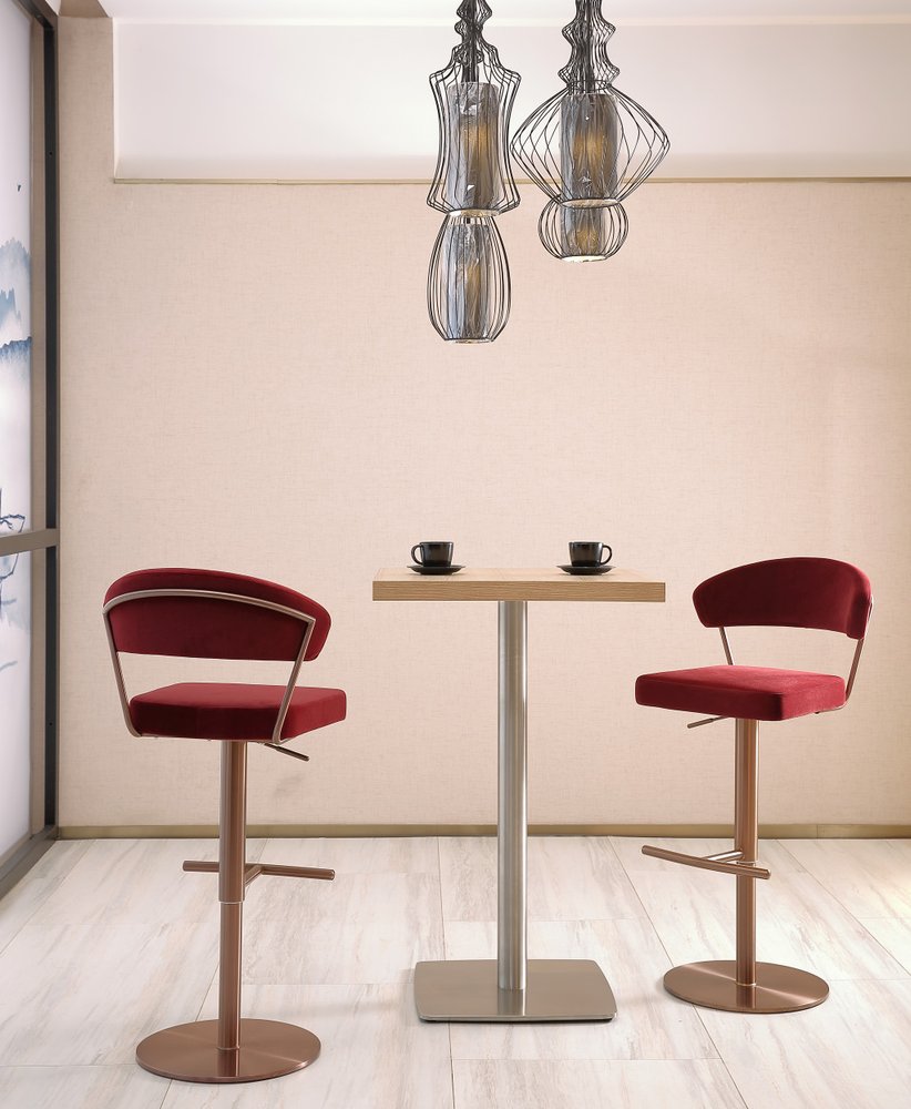 20" Red and Rose Gold Velvet Half-Barrel Bar Chair