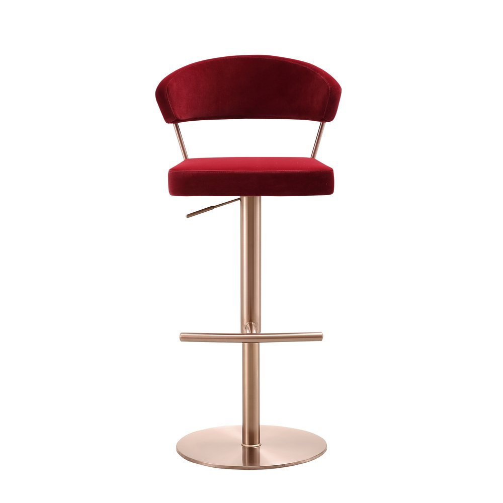 20" Red and Rose Gold Velvet Half-Barrel Bar Chair