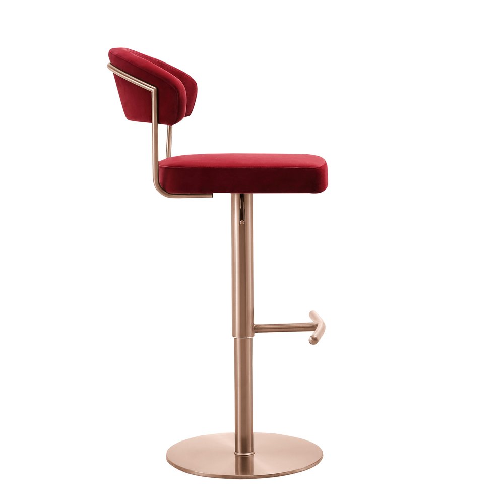 20" Red and Rose Gold Velvet Half-Barrel Bar Chair