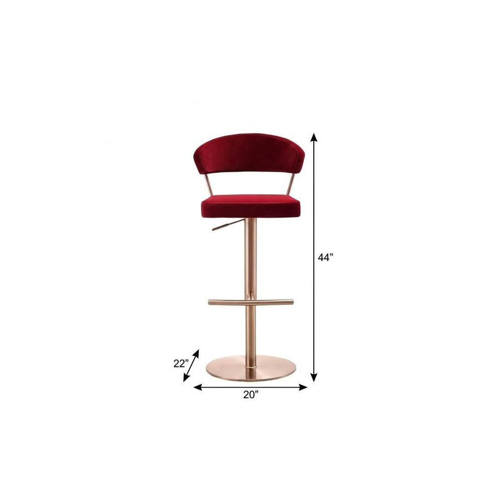 20" Red and Rose Gold Velvet Half-Barrel Bar Chair