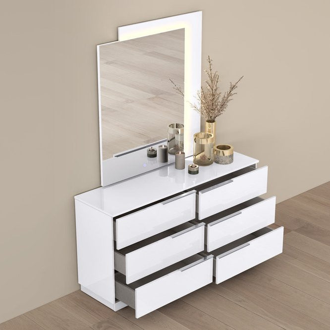 62" White Wood Six Drawer Double Dresser
