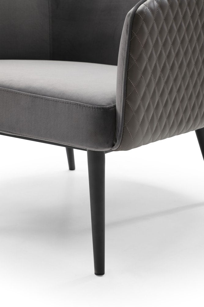 27" Gray Tufted Velvet and Faux Leather Barrel Chair