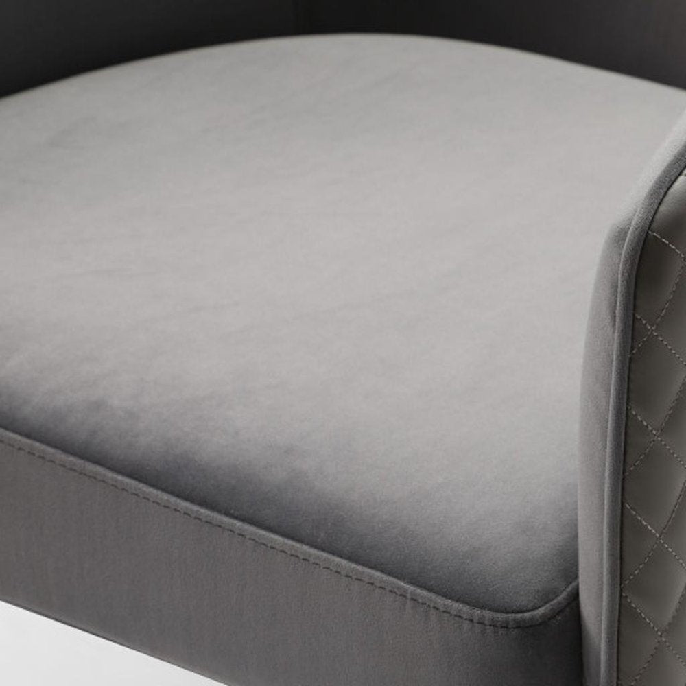 27" Gray Tufted Velvet and Faux Leather Barrel Chair