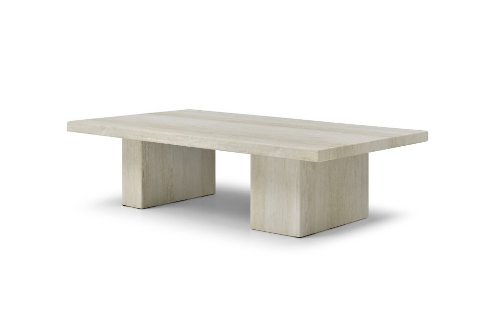 55" Beige Asymmetrical Pedestal Coffee Table