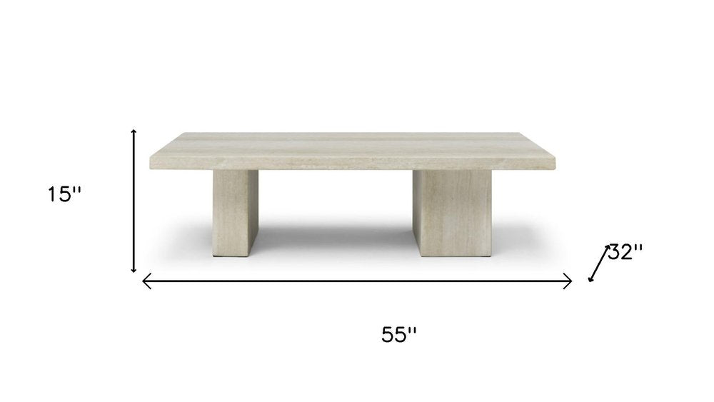 55" Beige Asymmetrical Pedestal Coffee Table