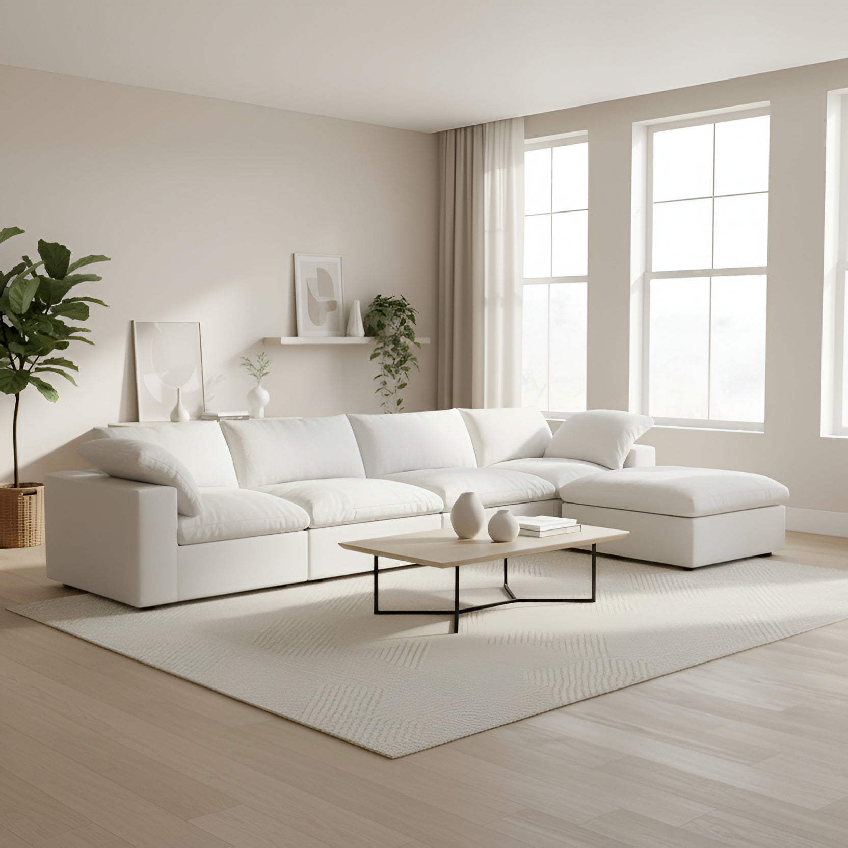 160" Linen Modular L-Sectional with Storage