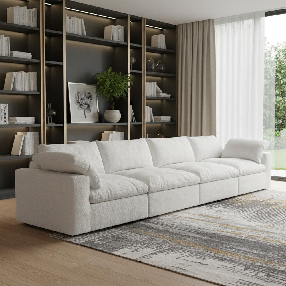 160" Linen Blend Modular Sofa with Toss Pillows