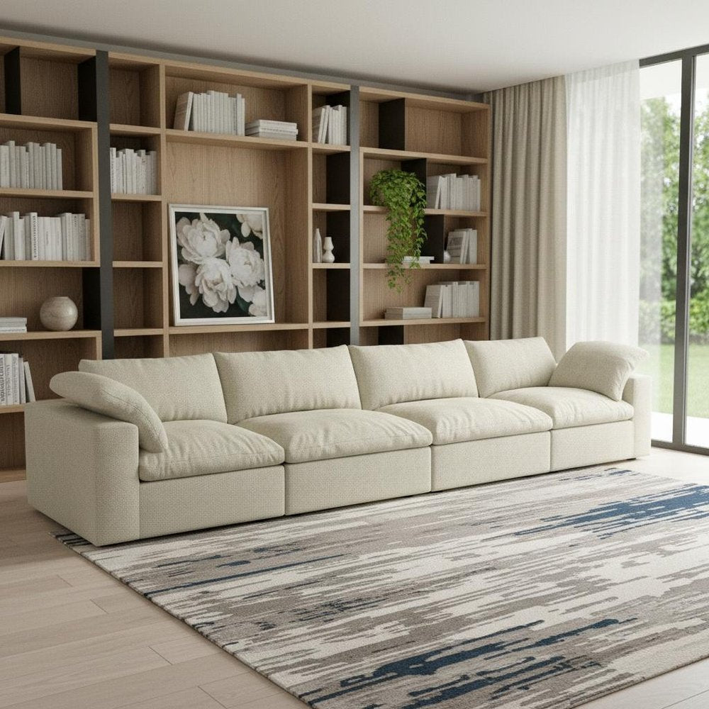 160" Linen Blend Modular Sofa with Toss Pillows