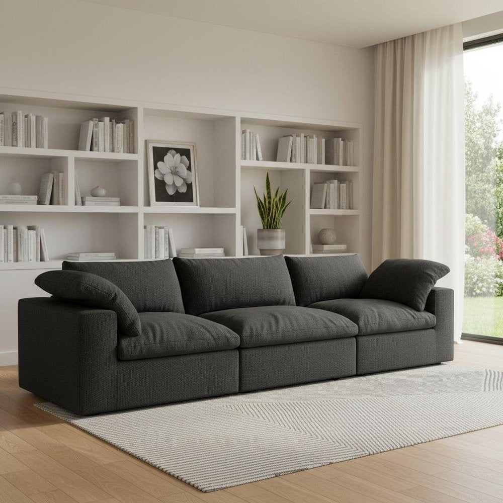 120" Linen Blend Modular Sofa with Toss Pillows