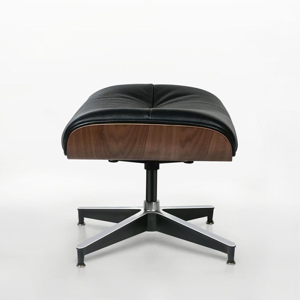 33" Black Top-Grain Leather Swivel Lounge Chair with Ottoman