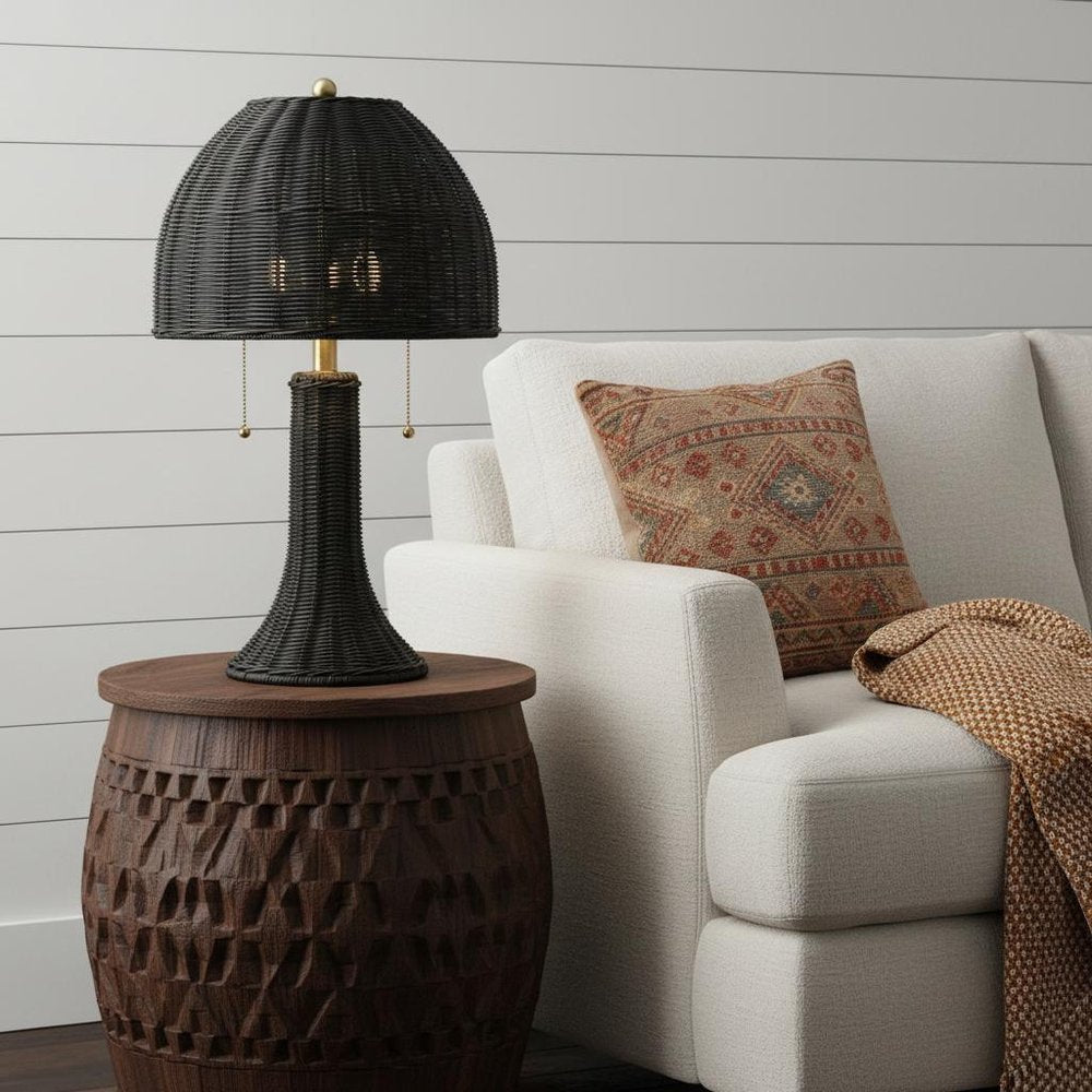 22" Wicker Dome Table Lamp