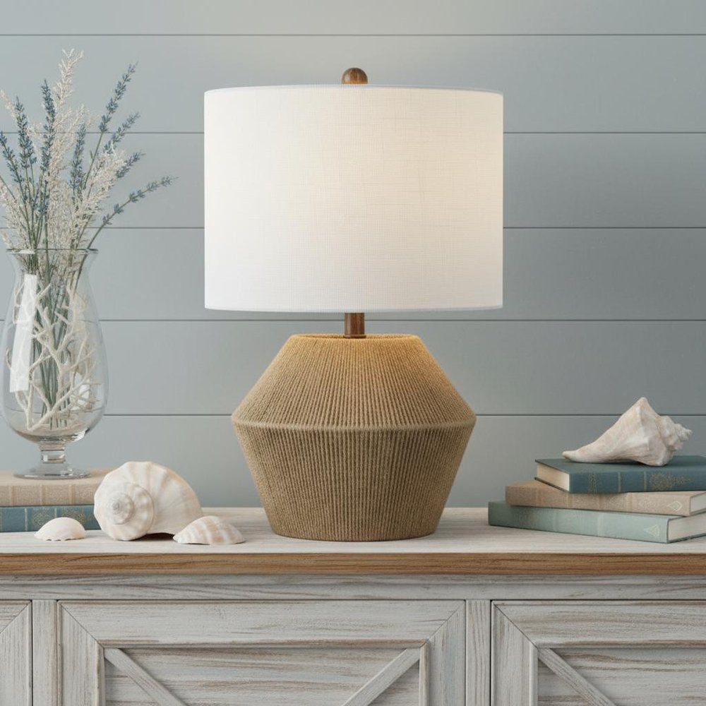 22" Brown Coastal Drum Shade Lamp