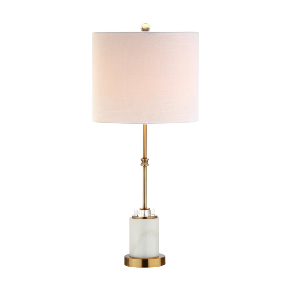 Set of Two 27" White and Brass Table Lamps with Drum Shades