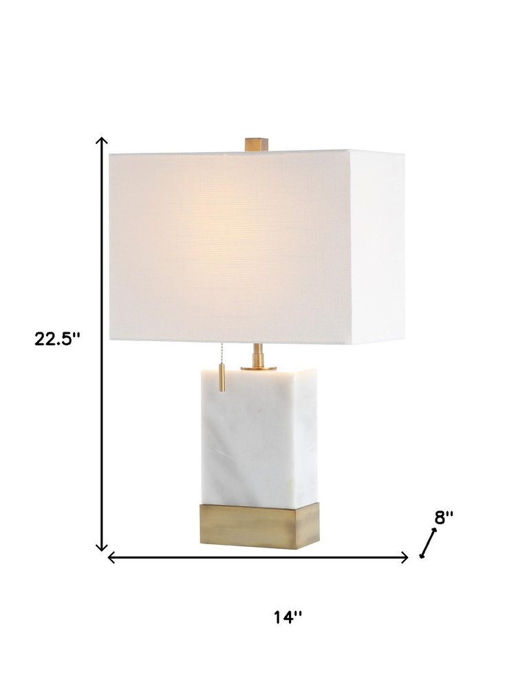 23" White and Gold Faux Stone Table Lamp