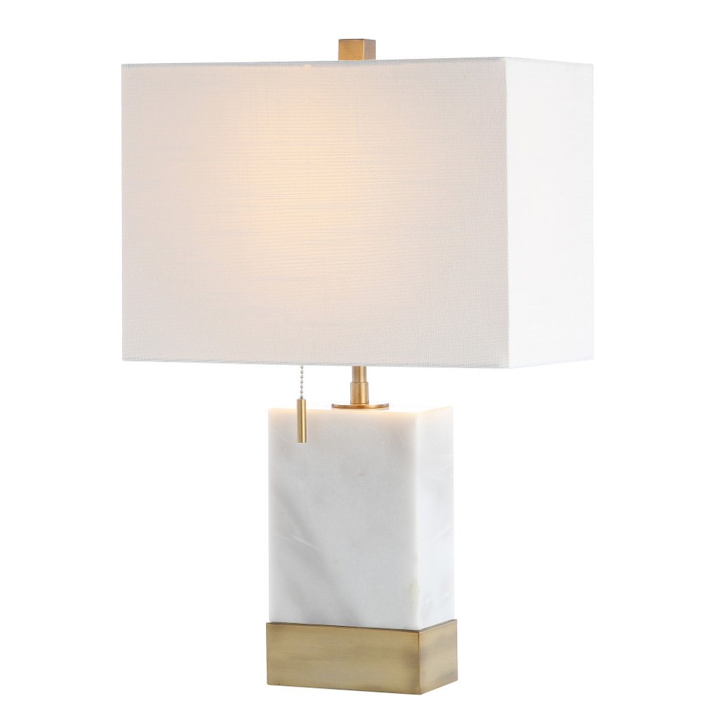23" White and Gold Faux Stone Table Lamp