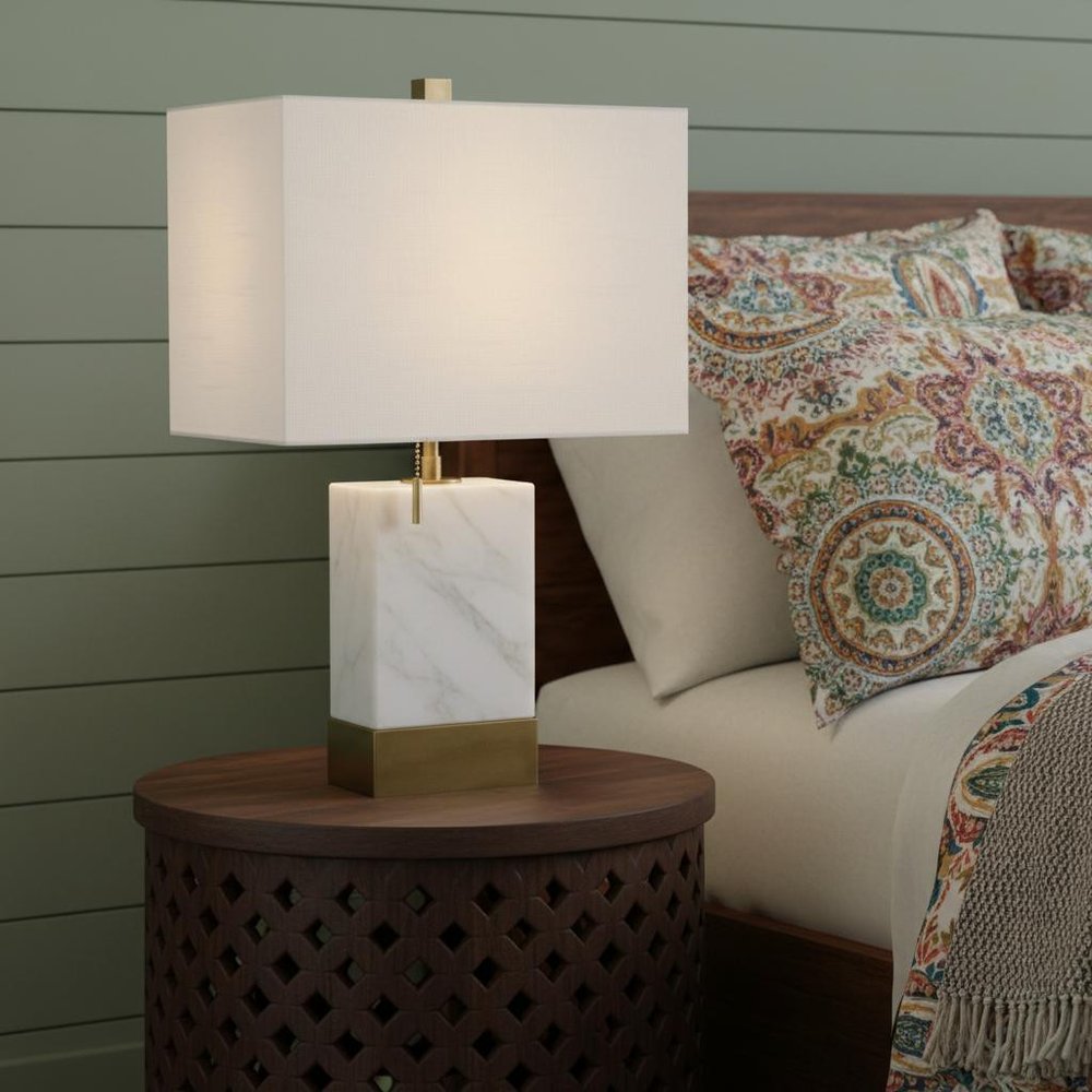 23" White and Gold Faux Stone Table Lamp