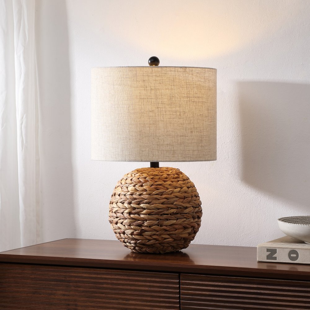 22" Round Wicker Table Lamp with Drum Shade