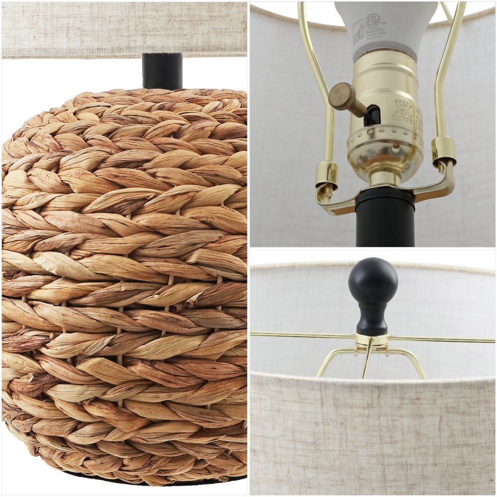 22" Round Wicker Table Lamp with Drum Shade