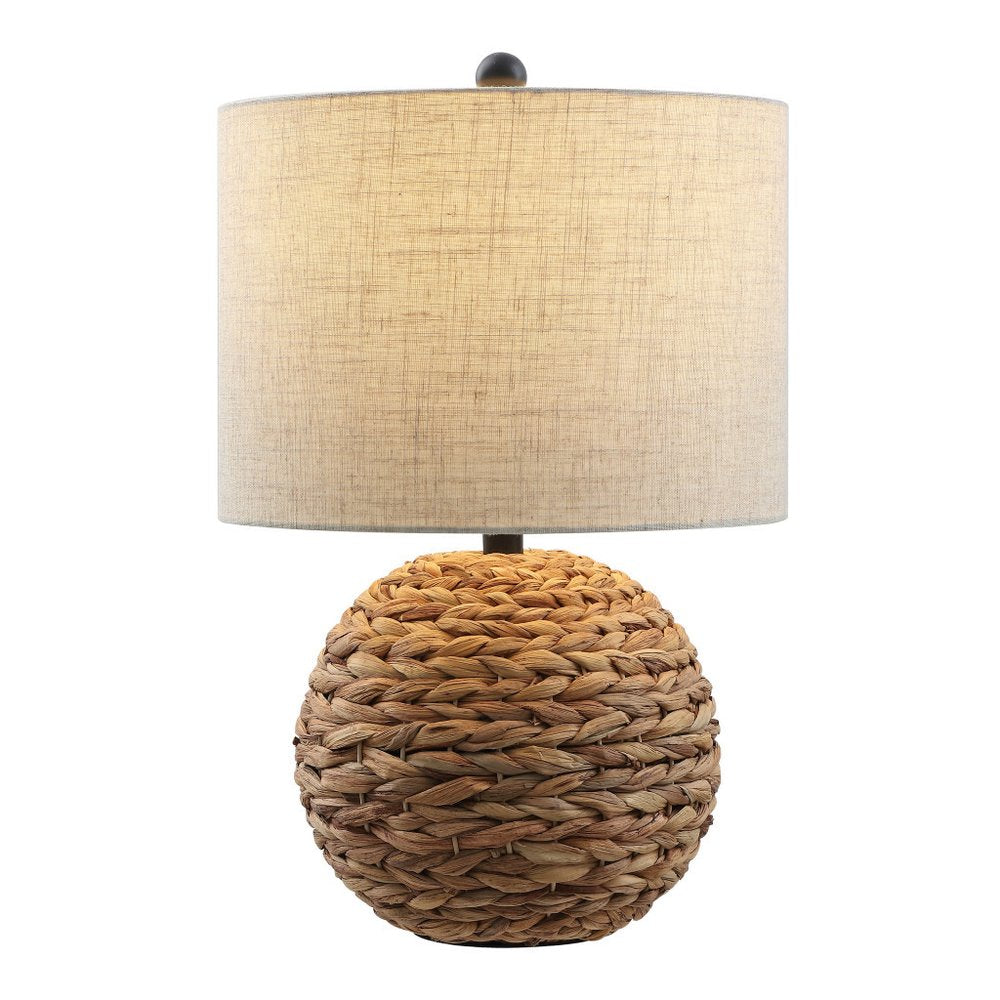 22" Round Wicker Table Lamp with Drum Shade