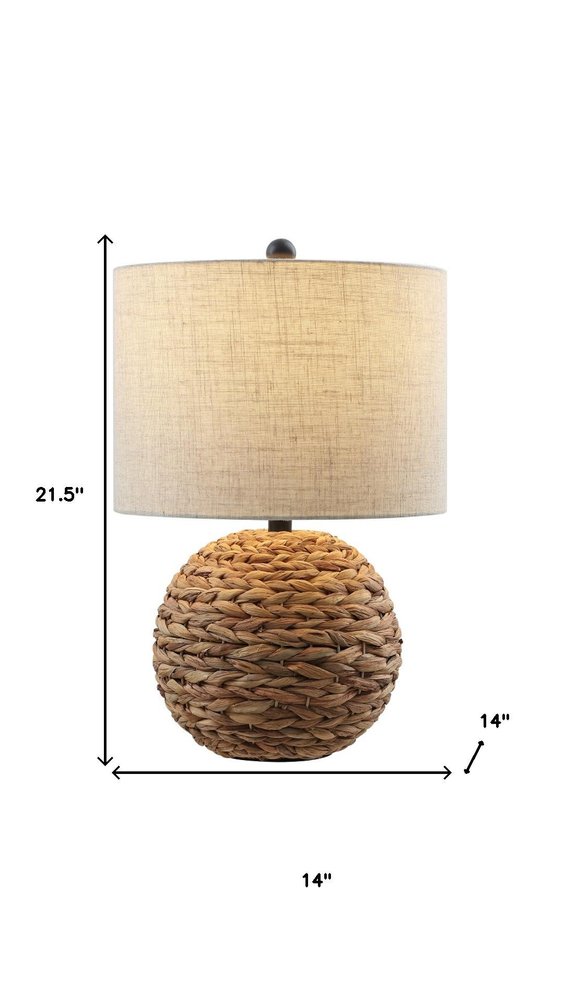 22" Round Wicker Table Lamp with Drum Shade