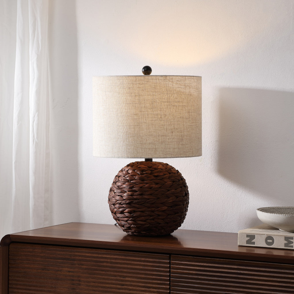22" Round Wicker Table Lamp with Drum Shade