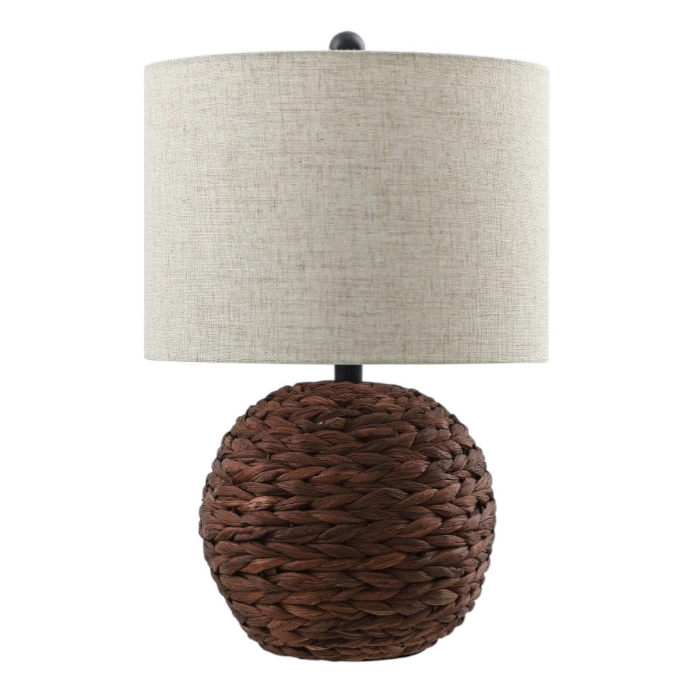 22" Round Wicker Table Lamp with Drum Shade