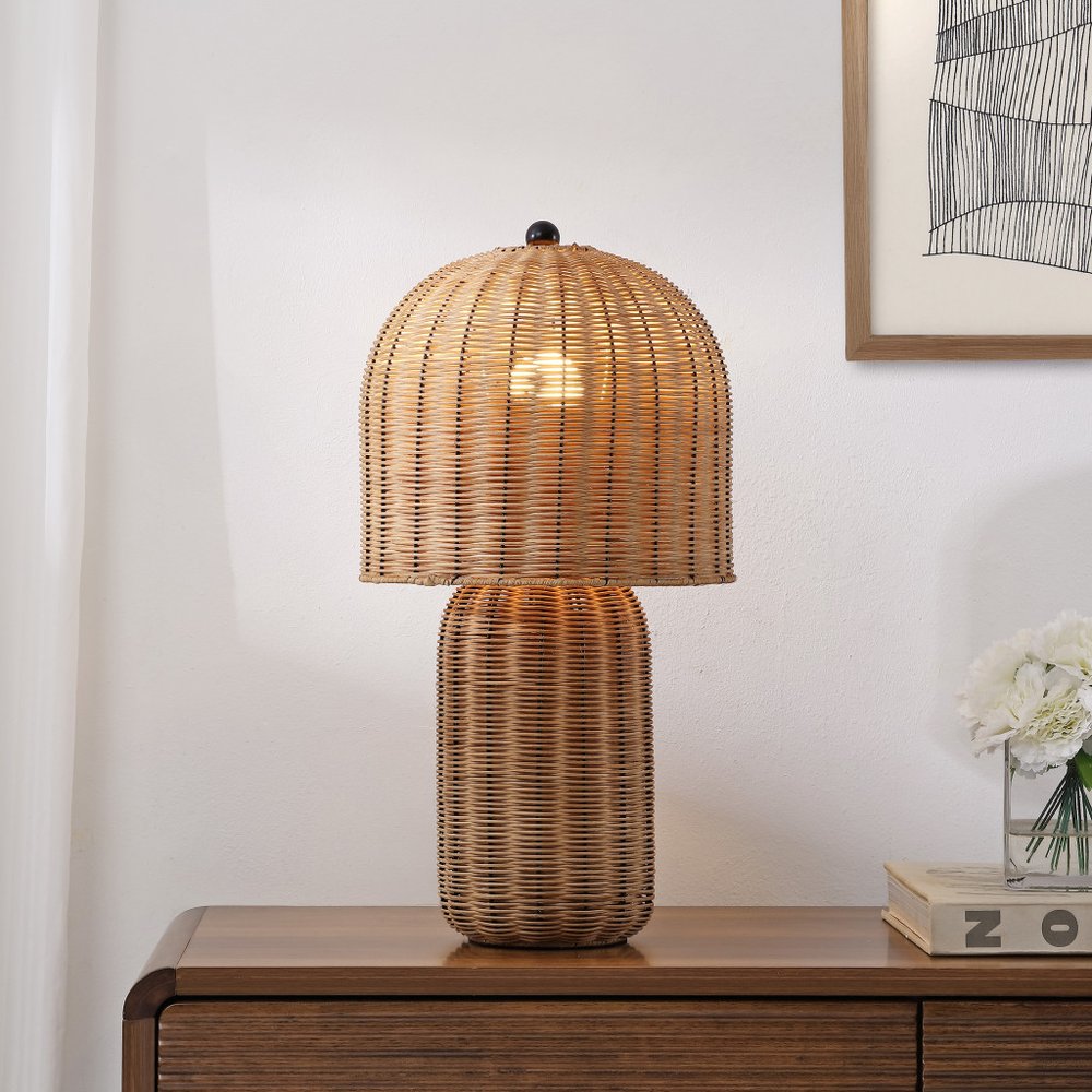 23" Brown Rattan Mushroom Table Lamp