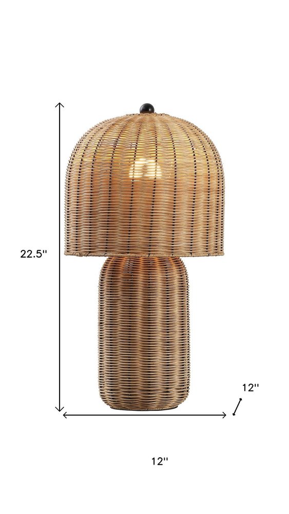 23" Brown Rattan Mushroom Table Lamp
