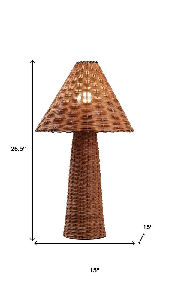 27" Brown Rattan Table Lamp with Empire Shade