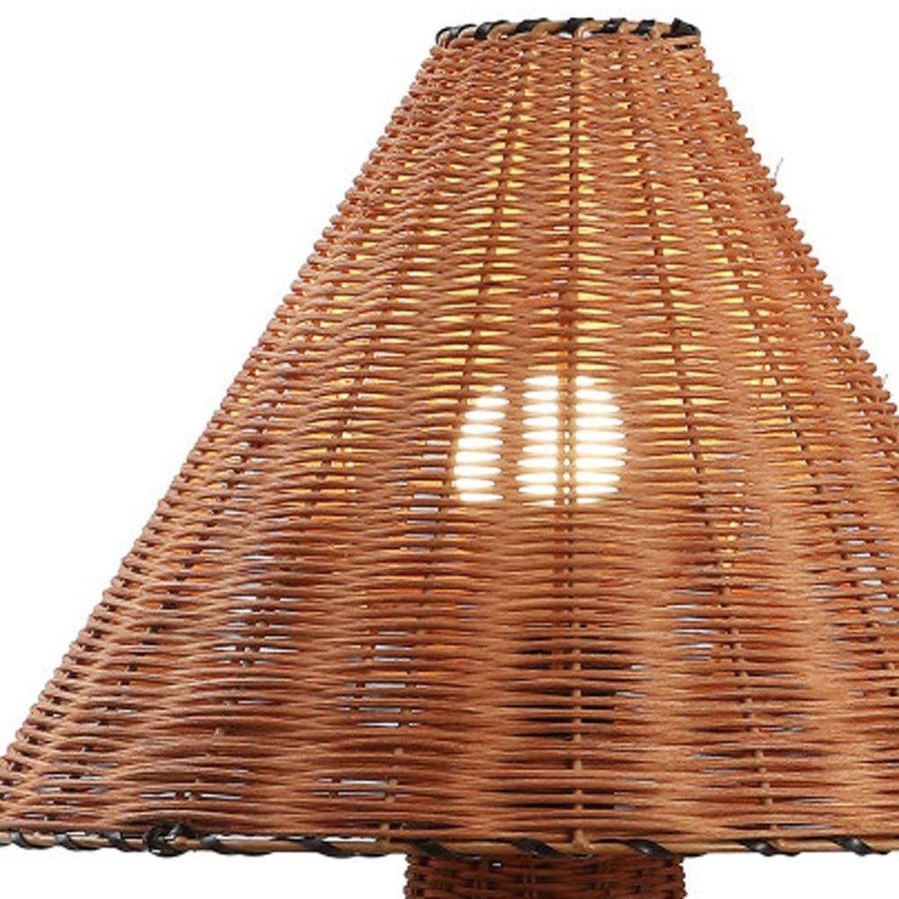 27" Brown Rattan Table Lamp with Empire Shade