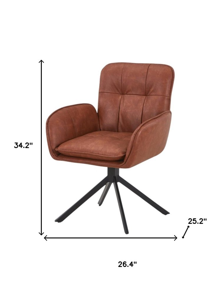 26" Brown Faux Leather Modern Swivel Dining Chair