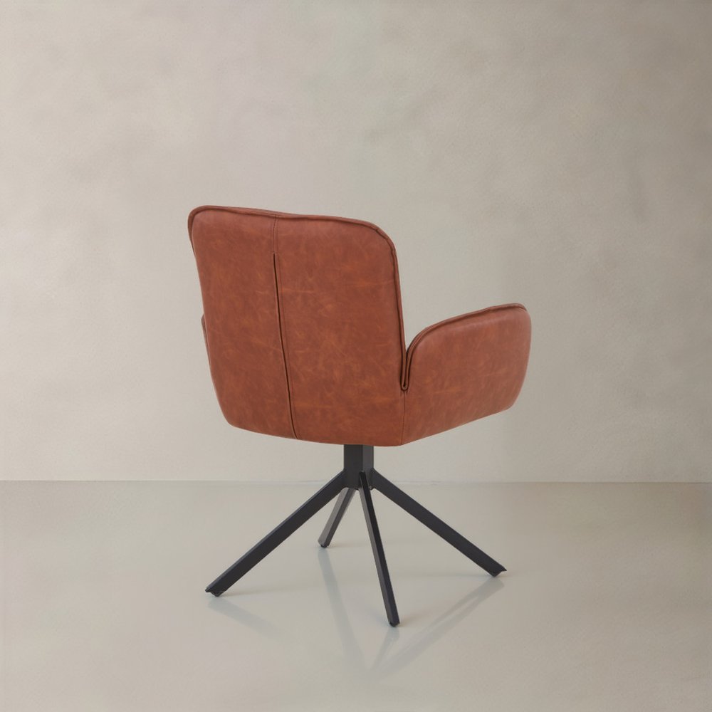 26" Brown Faux Leather Modern Swivel Dining Chair