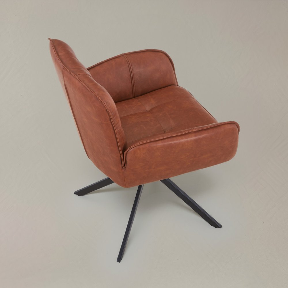 26" Brown Faux Leather Modern Swivel Dining Chair