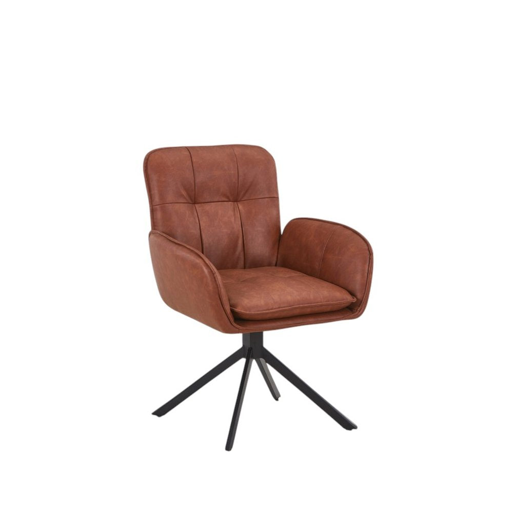 26" Brown Faux Leather Modern Swivel Dining Chair