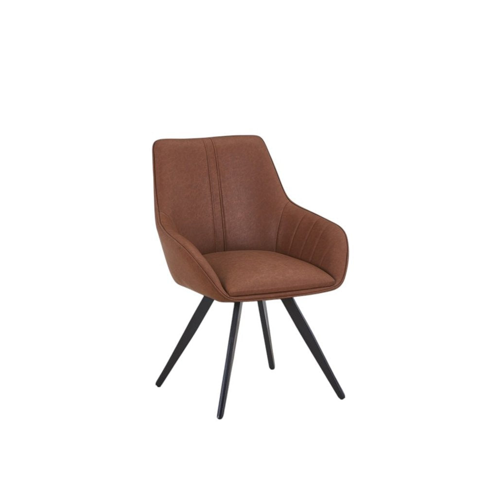 Set of Two 22" Brown Faux Leather Tufted Dining Armchair