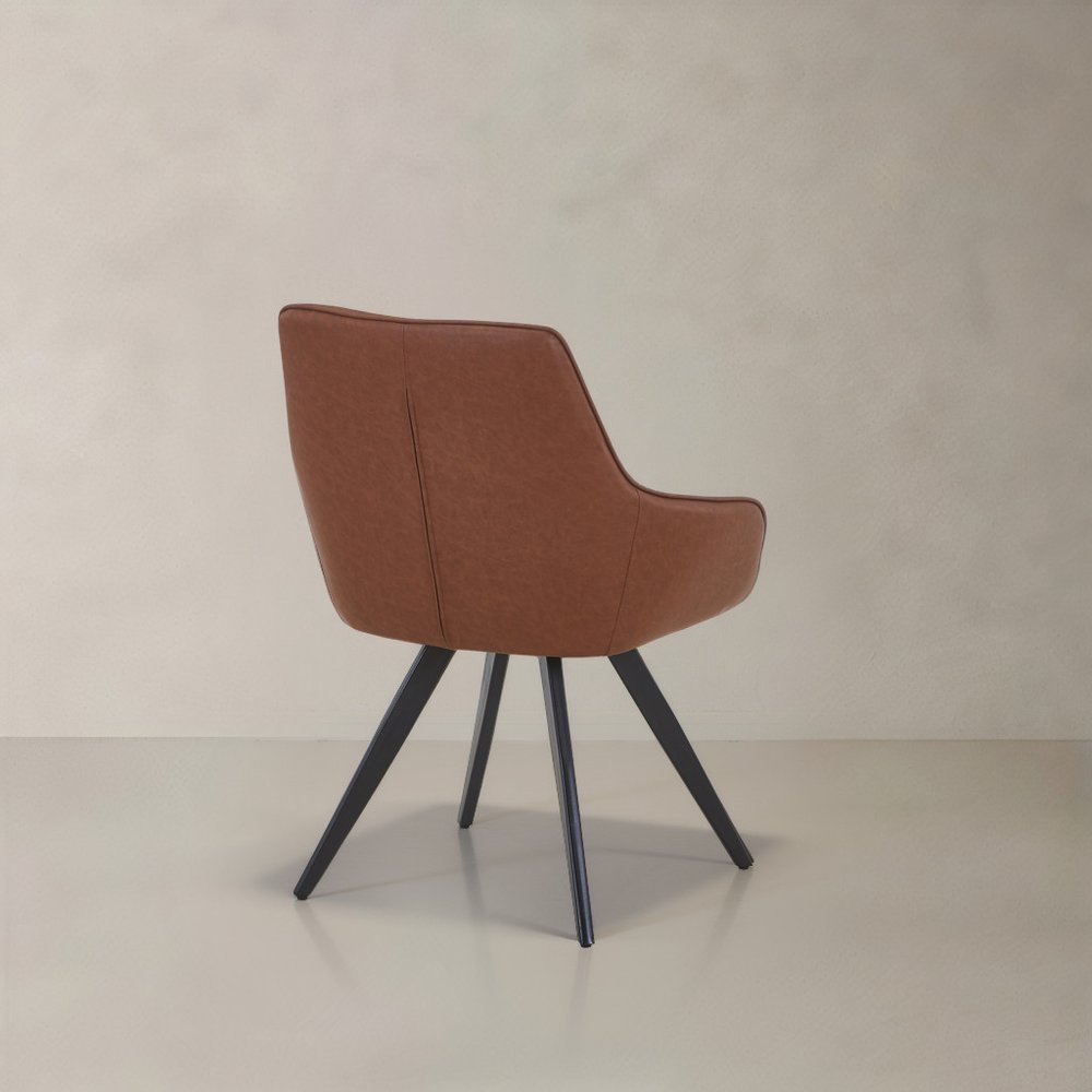 Set of Two 22" Brown Faux Leather Tufted Dining Armchair