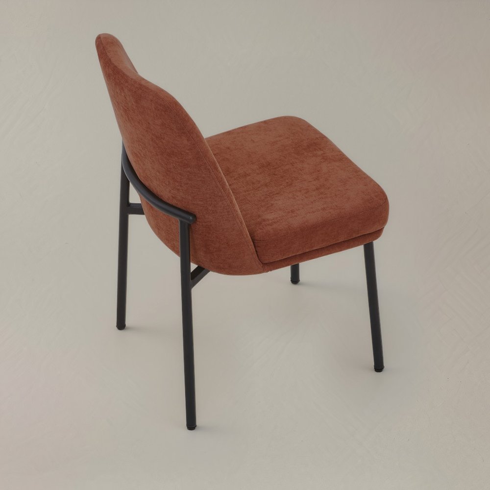 Set of Two 19" Burnt Orange Boucle Contemporary Dining Chair