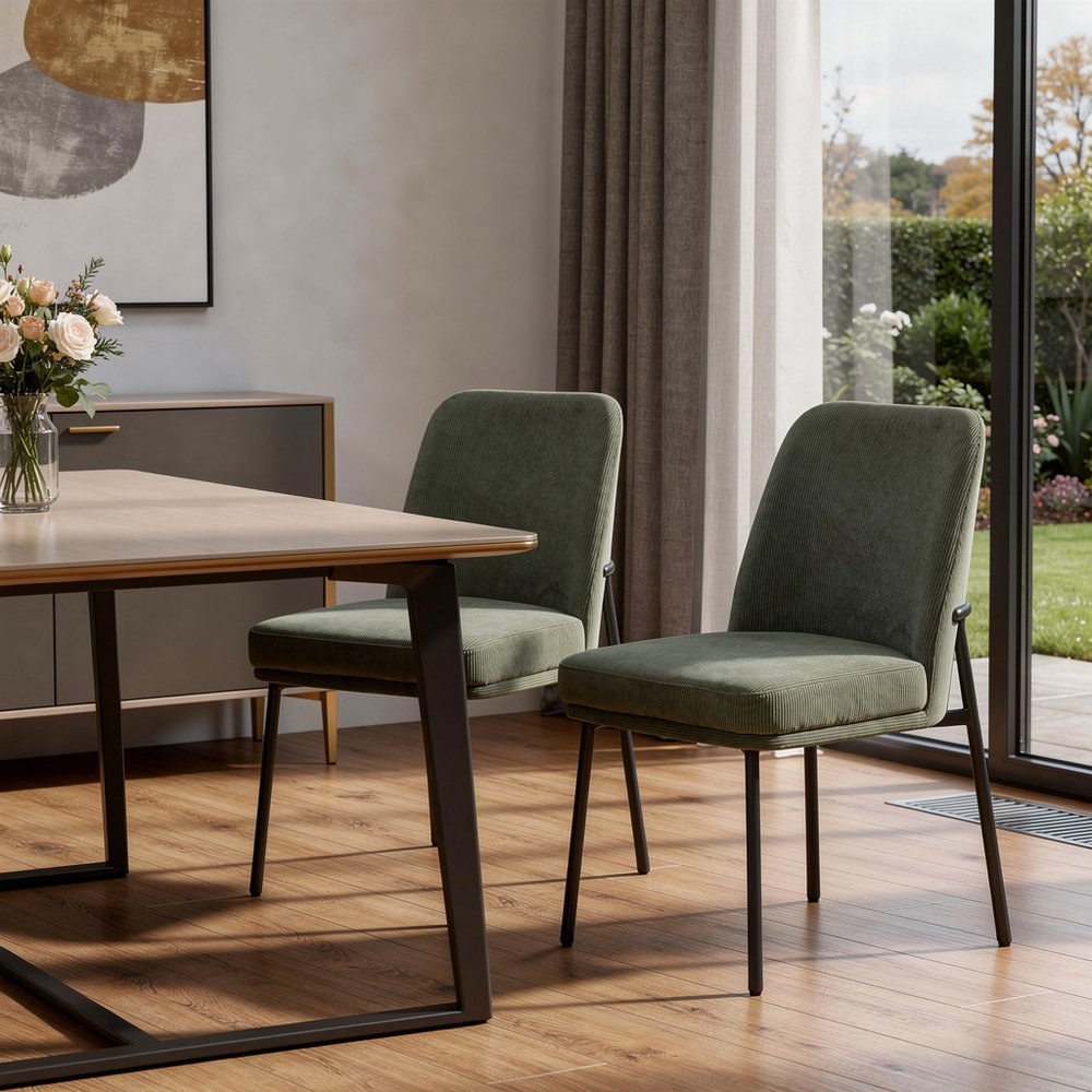 Set of Two 19" Green Corduroy Contemporary Dining Chair