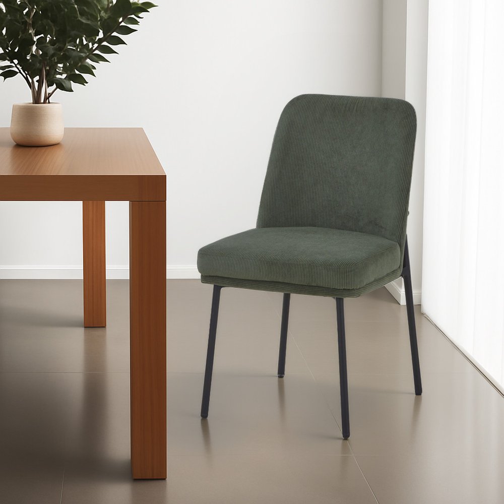 Set of Two 19" Green Corduroy Contemporary Dining Chair
