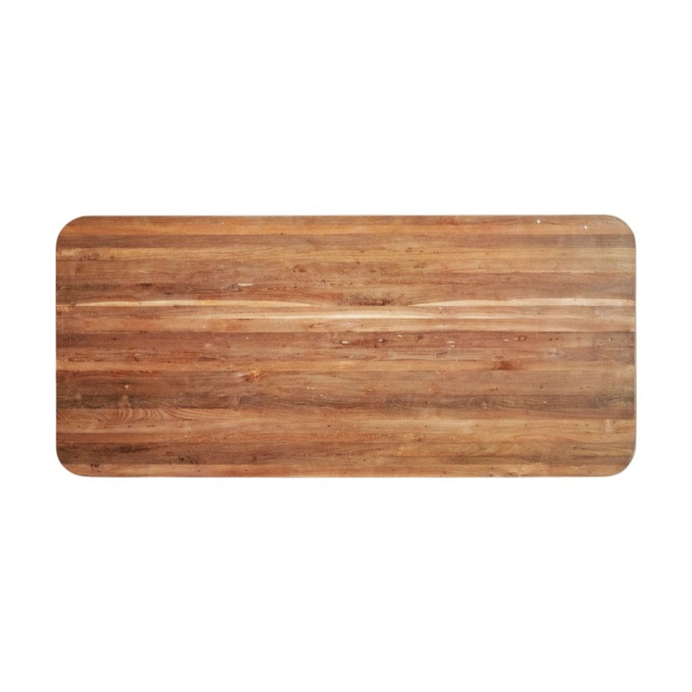 71" Brown and Black Natural Wood and Rattan Dining Table